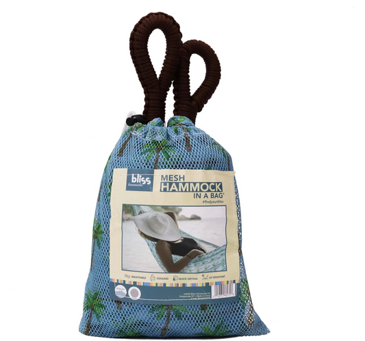 Bliss Hammocks BH-406WCA  Mesh Edition Hammock, Light Blue Palm Tree